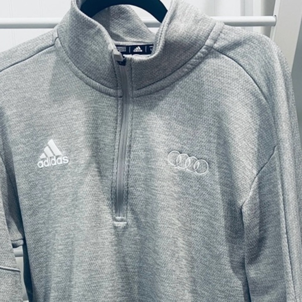Adidas, Gray, Half Zip Olympic Sweatshirt With Front Pockets, Size Large